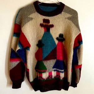 Multicolor Southwestern Graphic Knit Sweater